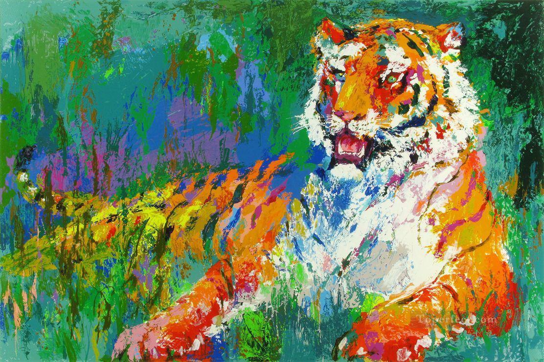 Tigre au repos avec texture Peintures à l'huile